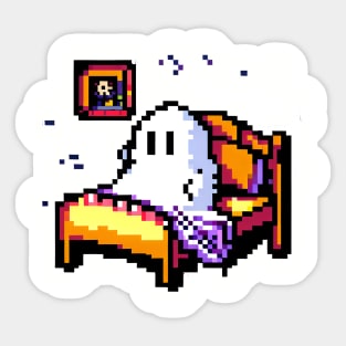 Funny Ghost in Bed Sticker